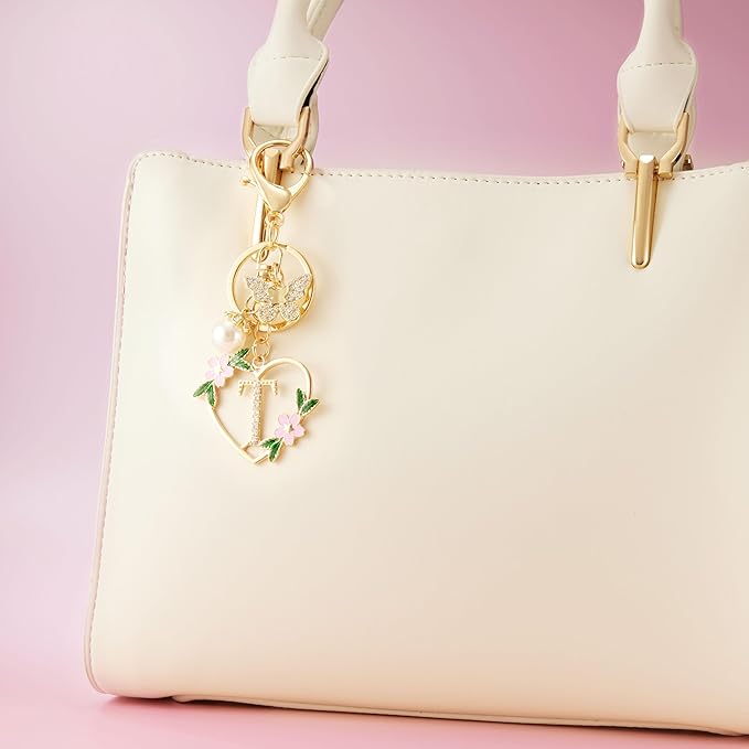 Gold Heart Initial Letter Keychain for Women Key chain Keyring for Purse Handbags Backpack Charm