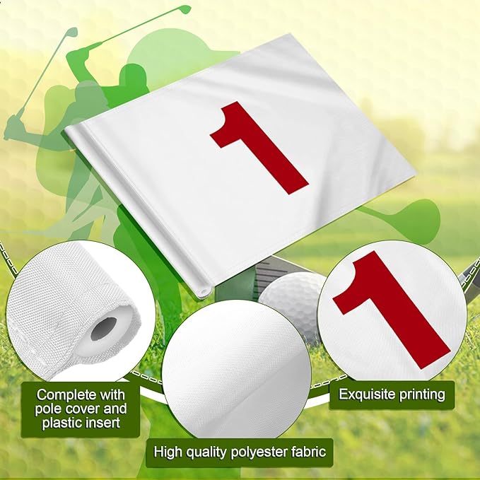 9 Pieces Large Numbered Golf Flags with Tube Inserted 20''L x 14''H Oversize Putting Flags Number 1-9, 420D Nylon Flag for Yard Indoor Outdoor Backyard Garden
