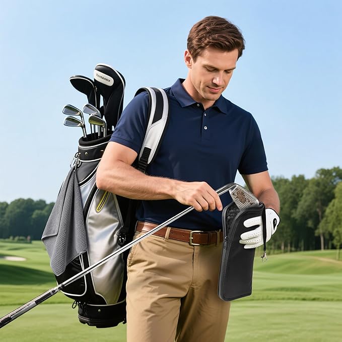 Golf Club and Golf Boll Cleaner Bag, Golf Ball Cleaner Pouch with 1 Pack Golf Ball Towel, Waterproof Outside, Clean Inside – Liner Technology, Machine Washable