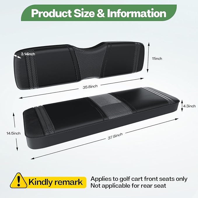 T TGBROS Golf Cart Seat Covers Fit for Yamaha Club Car EZGO Ordinary Front Rear Seat Cushion Waterproof Vinyl Leather Breathable Comfortable Replacement Black Seat Cover Anti-Scratch