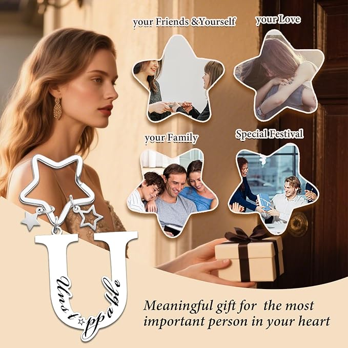 Qunrwe Stainless Steel Initial Letter A-Z Keychain,Inspirational Gifts for Women Men Friends Daughter Son Sister Dad Mom