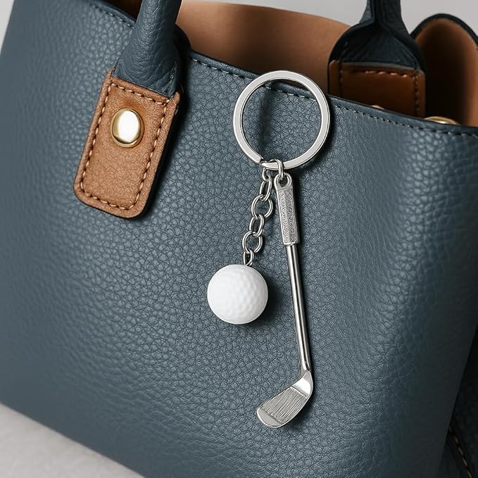 Golf Keychain – Sporty Keychains Bag Charms for Women with Realistic Dimpled Ball & Detailed Silver-Toned Club, Cool Key Chains Gifts for Golfers & Sports Fans