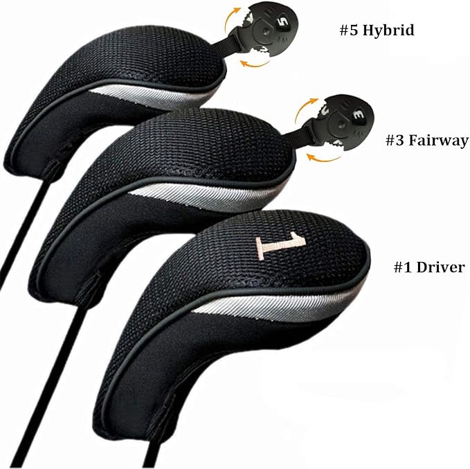 Golf Club Head Covers for Woods and Driver Hybrids Fairway Value Pack Protective Clubs Headcovers with Interchangeable No.Tags 1 3 5