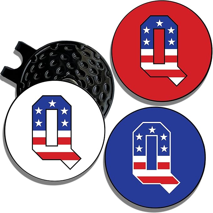 Wolf Golf Towels Golf Ball Marker Hat Clip | USA Monogram | 1 Magnetic Clip + 3 Ball Markers | Patriotic Golf Accessories for Men & Women