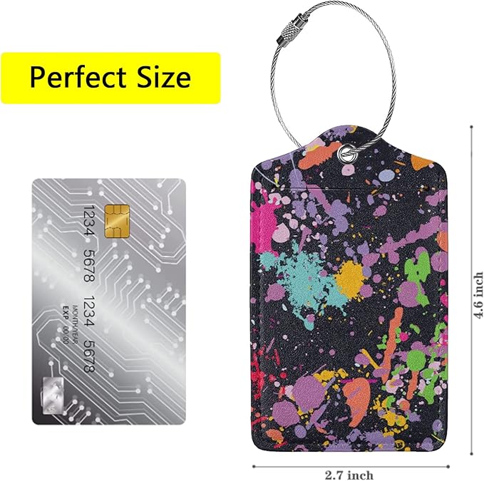 2 Pack Colorful Pop Art Luggage Tags for Suitcases, Cool Leather Luggage Tag for Travel, Bag Tag Privacy Name ID Card Bag Labels for Friends Adults Kids Tourists