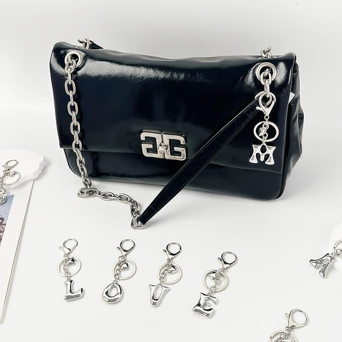 Gold Bubble Heart, Cherry, Bow & More Designs Letter Initial Keychain Bag Charms – Cute Purse Charms for Handbags
