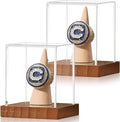 JupDec Championship Ring Display Case 2 Pack, Clear Acrylic Single Ring Holder with Wood Stand Base for Sports Basketball Baseball Fan Souvenirs Military, UV Protection