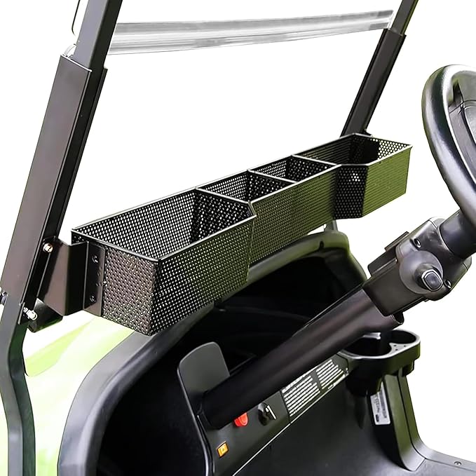 Huskey Golf Cart Front Basket Storage Basket Dash Basket Compatible W/EZGO TXT/RXV,Club Car DS (2000.5+) Precedent/Tempo/Onward,Yamaha G29 Drive2 2007+ One Piece Solid Design & Larger Compartments