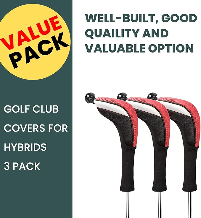 FINGER TEN Golf Club Head Covers Woods Hybrids 1/2/3/4 Pack, Headcovers Men Women 3 5 7 X with Interchangeable Number Tag, Fit All Wood Hybrid Clubs