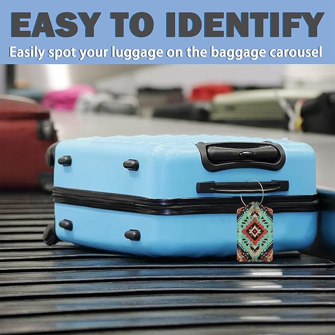 3 Pack Luggage Tag for Suitcase Leather Travel Cruise Luggage Tag with Stainless Steel Loop Name ID Label Privacy Cover for Adults Teens Travel Bag Labels Set (Tribal Ethnic Pattern)