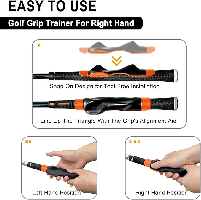 Golf Grip Trainer, Grip Trainer for Golf Clubs - Right Hand Golf Training Aid with Ergonomic Design, Corrects Golf Grip Posture and Improves Swing Accuracy