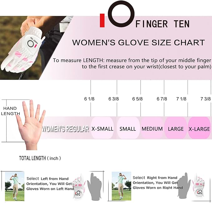 FINGER TEN Non Slip Golf Gloves Women 2 Pack for Left Right Handed Golfers, All Weather Grip & Comfortable Glove for Serious Performance, Fit Size Medium Small Large