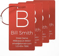 4 Personalized Metal Luggage Tags for Suitcase, Laser Engraved with Text and Logo, Custom Aluminum Name Tags with Stainless Steel Ring, for Travel, Golf Bag, and Baggage (Red)