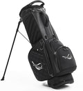 Golf Stand Bag with 14 Way Full Length Dividers, PU Leather Golf Bag for Men, Waterproof Golf Bags with Stand, 6 Pockets & Cooler Pouch, Adjustable Dual Straps, 2 Rain Cover Hood