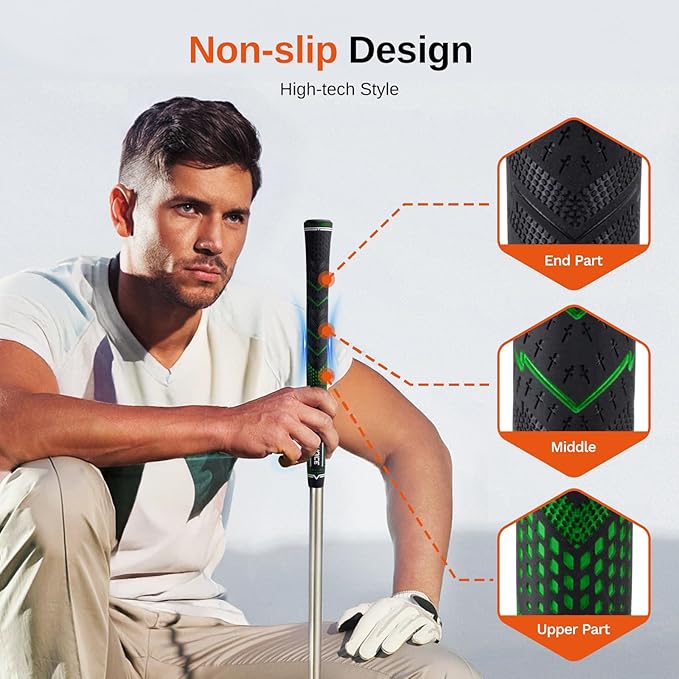Rubber Golf Grips 13 Pack, High Traction, Non-Slip, Advanced Texture, Choose from 13 Grips or 13 Grips with Regripping Kit, Standard/Mid/Jumbo Size, 4 Colors Available RG01 Golf Club Grips