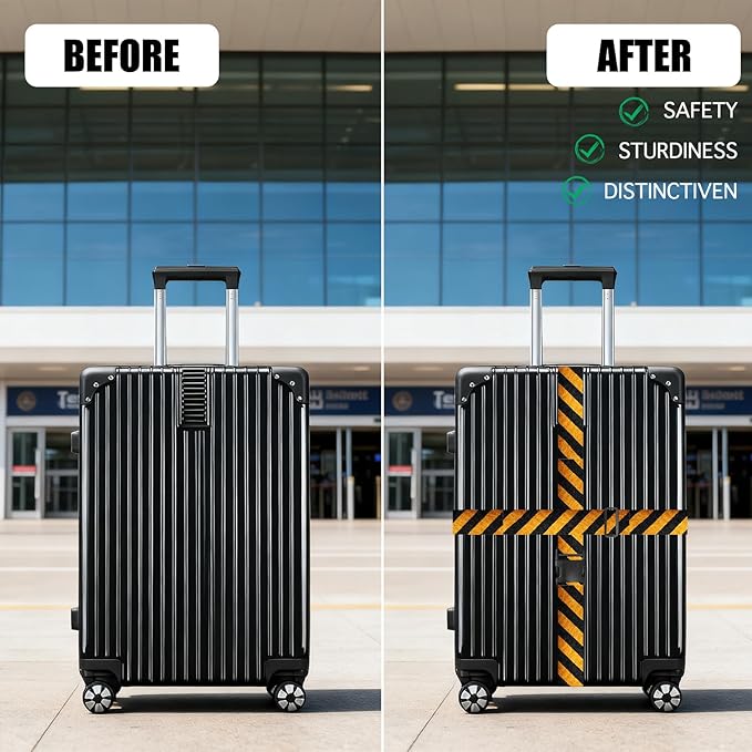 Nuxovilar Luggage Straps of 2 Set Black & Yellow Diagonal Stripes Pattern, 1.96x90.5 inches - Luggage Straps for Suitcases, Fit for Adventure Trips, Outdoor Travel, Daily Commute