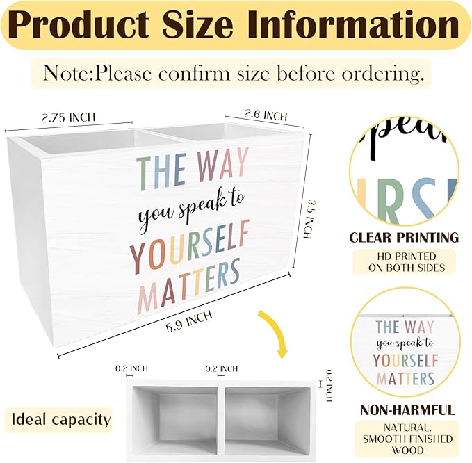 Boho Mental Health Pen Holder for Desk, Psychology Gifts Pencil Organizer, The Way You Speak to Yourself Matters Wooden Box Sign Desk Decor for Therapy Office Classroom Decoration