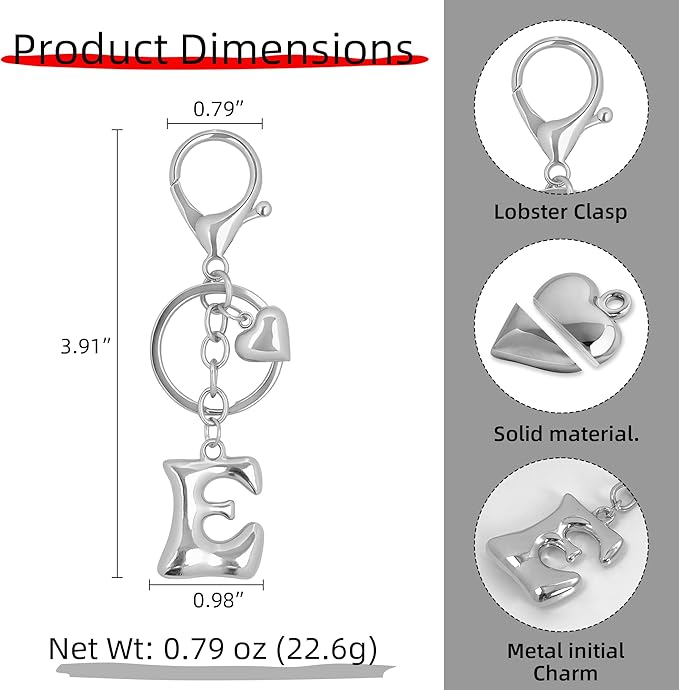 Gold Bubble Heart, Cherry, Bow & More Designs Letter Initial Keychain Bag Charms – Cute Purse Charms for Handbags