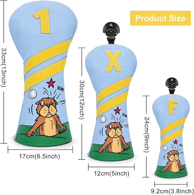 Golf Club Headcover for Driver Covers, Fairway Wood Covers, Hybrid Covers Gopher Style Premium Leather 3 Wood Headcover Set with Interchangeable No. Tags Golf Club Covers