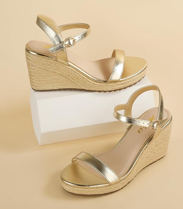 Ankis Platform Wedge Sandals for Women, Black Brown White Nude Espadrille Womens Wedge Sandals Comfortable Open Toe Ankle Strap High Heel Wedges for Women Dressy Summer -3.4Inch
