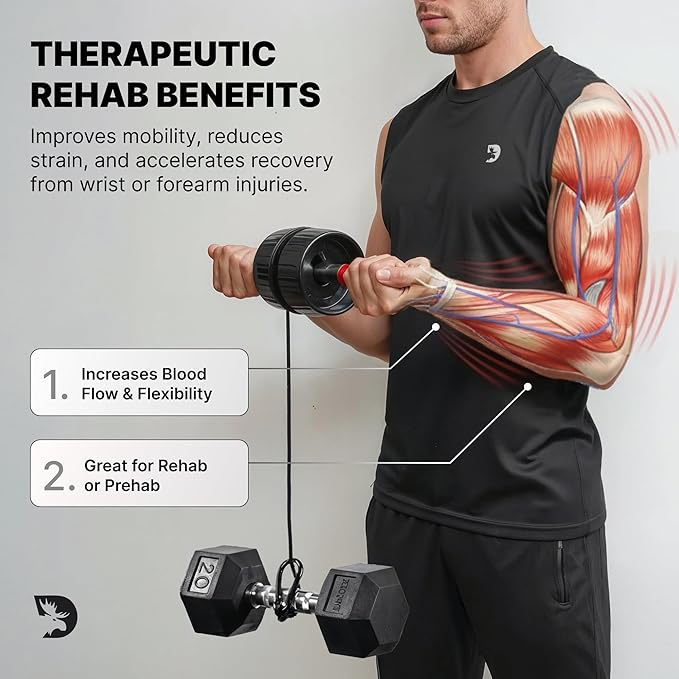 DMoose Fitness Forearm Strengthener & Wrist Roller - 2 in 1 Arm Exerciser with Non-Slip Premium Grip, Durable Nylon Rope - Helps with Elbow Tendonitis, Wrist Recovery & Strength Training (Patented)