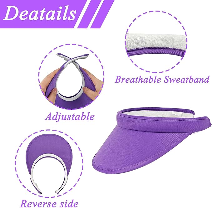 2 Pack Sun Visor Hats Women Men Clip On Wide Brim Visors Hat Outdoor Sports Golf Beach Travel Tennis Caps