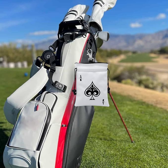 montela golf Valuables Pouch,Ace Poker Golf Bag Pouch with Drawstrings Golf Tee Bag Leather Golf Tee Pouchs for Men Women