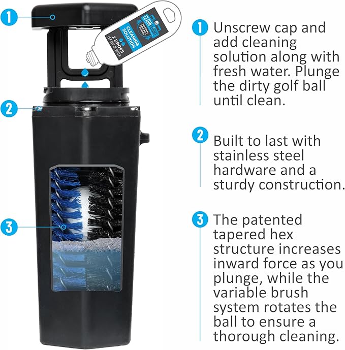 Premium Golf Ball Washer - Portable Cleaner for Golf Bag or Cart - Best Golf Accessories Gifts for Men & Women