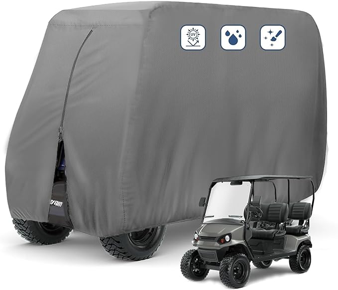 FLYMEI Golf Cart Cover Waterproof, 420D Fabric Universal Fits for Most Brand 2/2+2/4/4+2 Passengers Yamaha, Honda, Club Car, EZGO Golf Cart