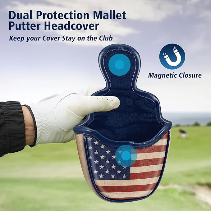 Golf Club Head Cover, Premium Leather Elegant Embroidery Fairway Wood Headcover Interchangeable No. Tags 3 4 5 7 X, Mallet Putter Cover with Magnetic Closure