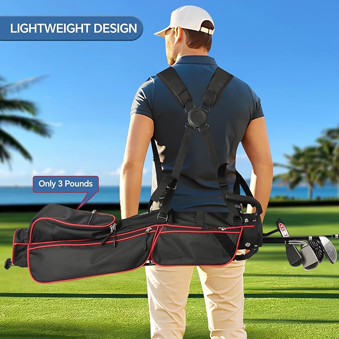 Golf Bag Lightweight Carry Bag, Dual Strap Golf Stand Bag with 6 Pockets, Lightweight Small Golf Bag for a Few Clubs and Rain Cover Hood