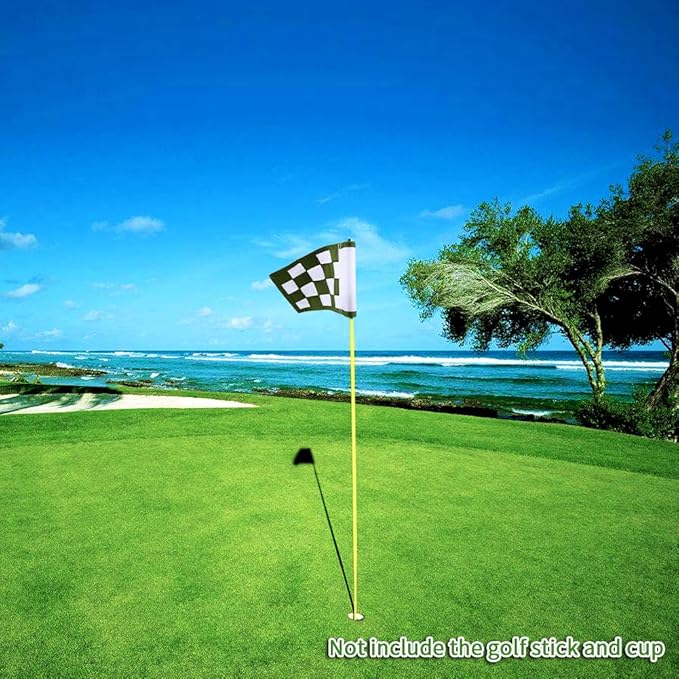 Nylon Golf Putting Green Flags - Solid & Checkered, Indoor/Outdoor, Portable Target Flags, 8.7"x6" (White-Green)
