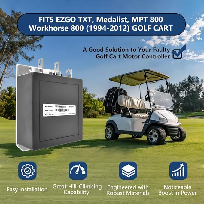 1206-4301 Golf Cart Controller, 36V 350A Speed Controller for EZGO TXT, Medalist, MPT 800, Workhorse 800 (1994-2012), Compatible with Curtis, ITS Throttle Type, 5-Pin, Part Number 25864G09, 25864G04