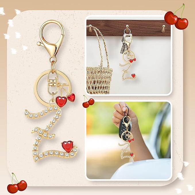 Gold Plated Alphabet Initial Letter Keyring Keychain for Women Girls Crystal Key Chains for Wallet Backpack Bag Charm