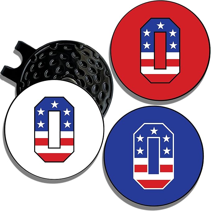 Wolf Golf Towels Golf Ball Marker Hat Clip | USA Monogram | 1 Magnetic Clip + 3 Ball Markers | Patriotic Golf Accessories for Men & Women
