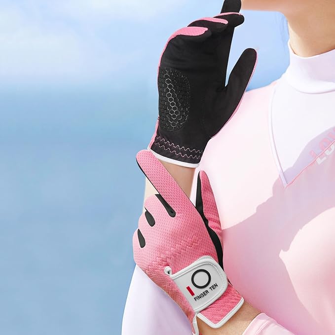 FINGER TEN Womens Golf Glove Right Handed Golfer Left Hand Rain Grip Hot Wet All Weather Value 2 Pack, Golf Gloves Breathable Flexible for Ladies Women
