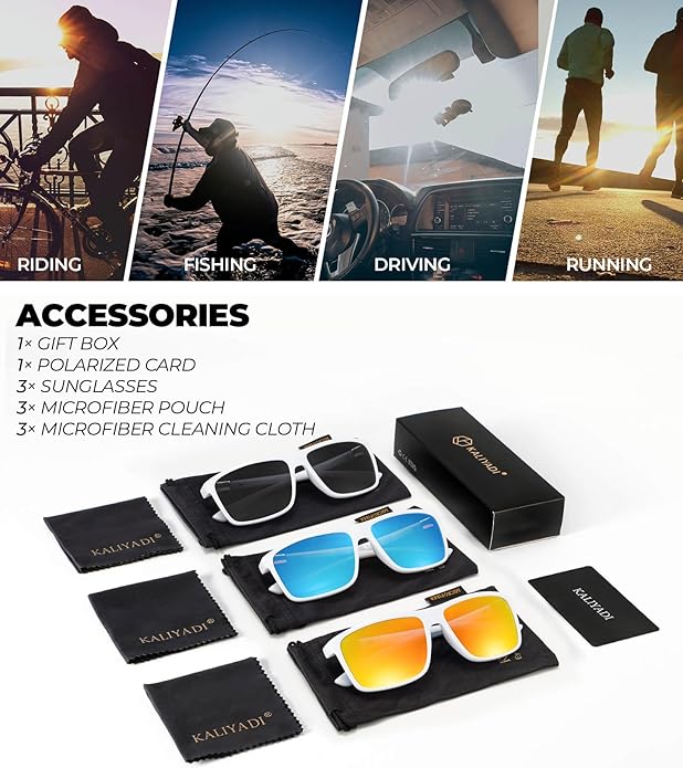 KALIYADI Polarized Sunglasses for Men and Women, Mens Sun Glasses with UV Protection for Driving Fishing Golf (3 Packs)