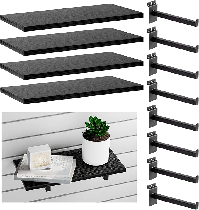 Wood Slatwall Shelves, Slat Wall Shelf Slatwall Acccessory for Garage, Home Improvement, Retail Display (4, 16''x8'')