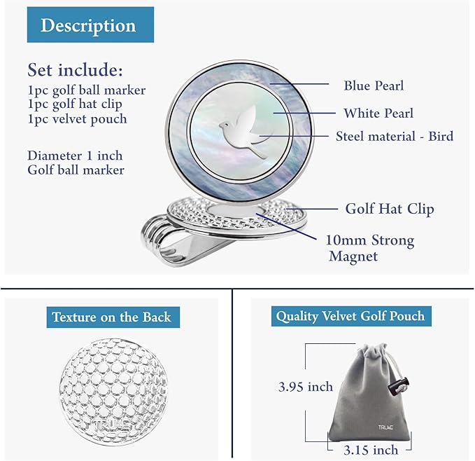 Golf Ball Marker Hat Clip with Pearl Ball Marker, Golf Gifts, Golf Accessories, Golf Ball Markers for Women