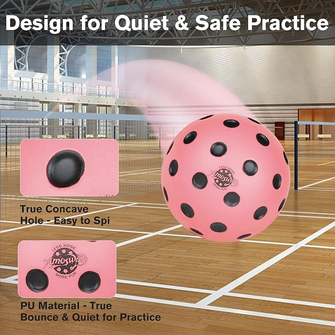 Silent Pickleball Balls, 6 Pack of Quiet Foam Ball for Indoor & Outdoor Pickle Ball Practice, Noise Reducing Soft Pickleball Practice Balls with 40 Simulated Concave Holes