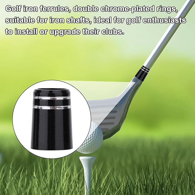 Golf Club Ferrules, Black .370 Golf Iron Ferrules with Double Chrome Rings for Taper Head Iron and Wedge Shafts