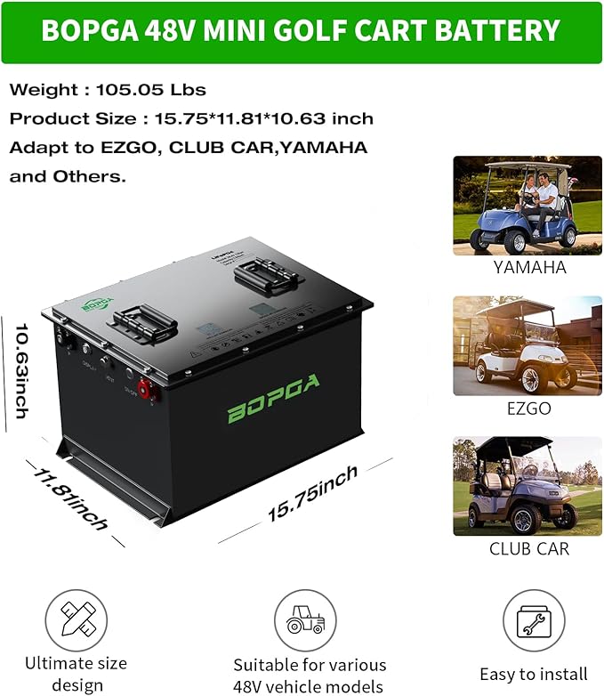 48V 100Ah Lithium Battery Golf Cart with Charger, Golf Cart Batteries Built-in Smart Bluetooth 200A BMS,4000+ Cycles LiFePO4 Battery, 45-Mile Range, Touch Monitor & Mobile APP