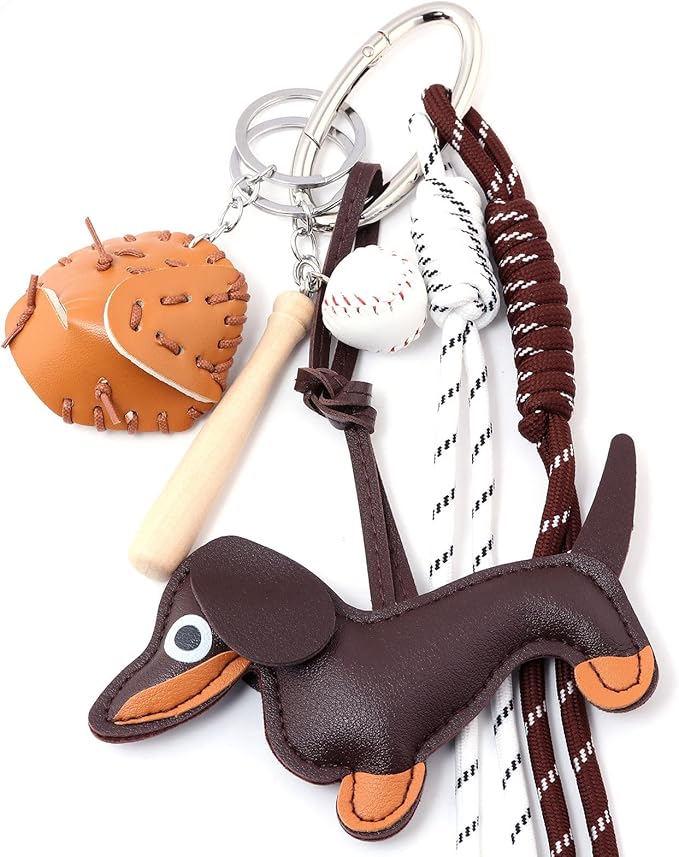 Unique Keychain Designer Rope Bag Charms for Handbag - Cute Teddy Bear Purse Charm - Leather Dachshund Accessory