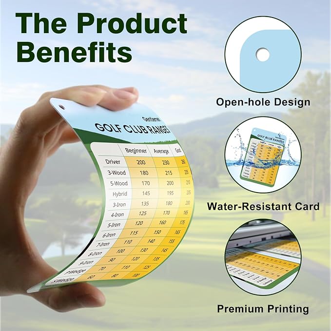 2 Pcs Golf Club Distance Card, Waterproof Golf Club Range Chart & Yardage Guide, Quick Reference Golf Accessory with Clip for Men Beginners & Golfers