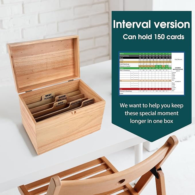 YeeBeny Golf Scorecard Collection Box, Golf Storage Box With 5 Wooden Dividers, Scorecard Keeper For Keepsakes Cards Club Storage Score Book Pencil Log, Unique Golf Gift