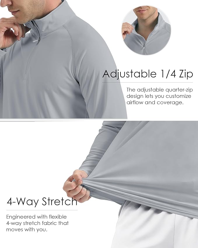Boladeci Men's UPF 50+ Sun Shirts 1/4 Zip Long Sleeve SPF UV Protection Lightweight Quick Dry Quarter Zip Golf Shirts