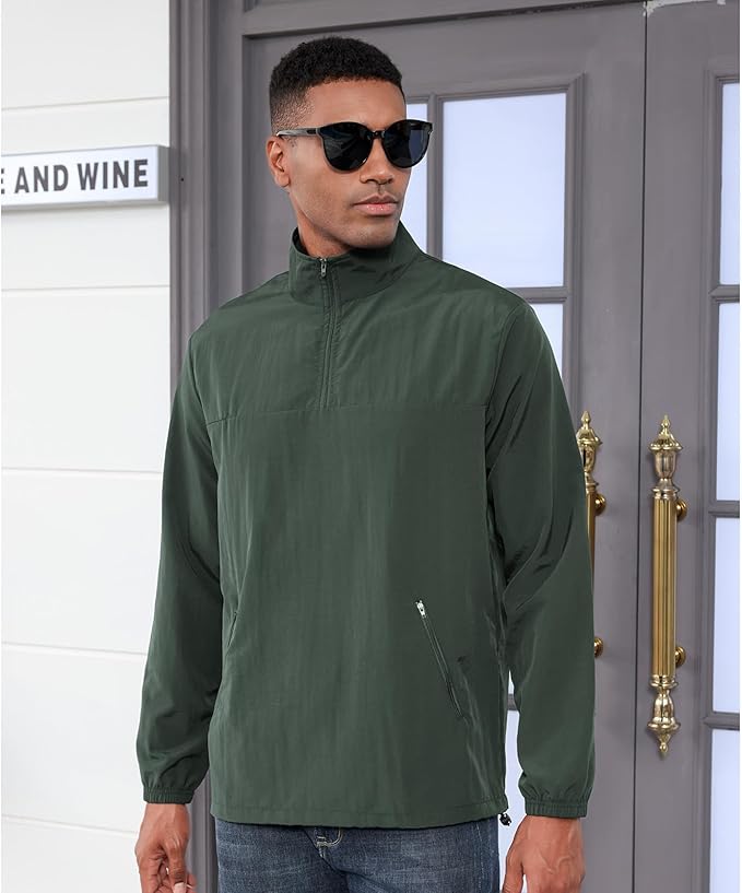 Aulemen Men's Casual Quarter Zip Pullover Golf Windbreakers Athletic Lightweight Jacket Hiking Running Sweatshirt with Pocket