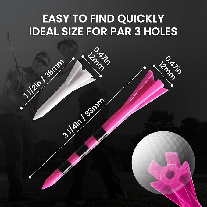 FINGER TEN Unbreakable Golf Tees Plastic 80 3 1/4" or 2 3/4" Driver Tees with 20 1 1/2" Iron Tees Assorted Pack, Low Resistance & Consistent Height Long Short Tees with Bright Colors