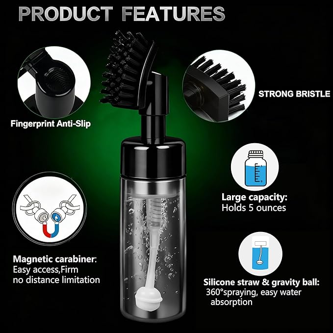 Golf Club Brush with Magnetic Clip & Water Sprayer - 5oz Capacity, Stiff Bristles for Deep Cleaning, Silicone Hose & Gravity Ball for Easy Use on Course