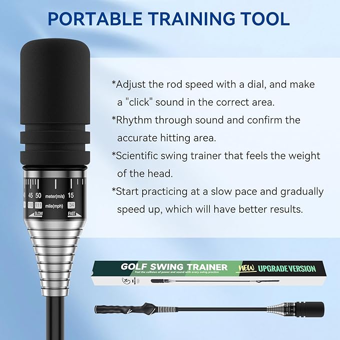 New Upgrade Golf Swing Trainer, Golf Grip Trainer for Warm Up, Adjustable Speed Controller Training Aid for Right Handed Golfers, Golf Swing Aid with Ergonomic Grip, Indoor & Outdoor Use